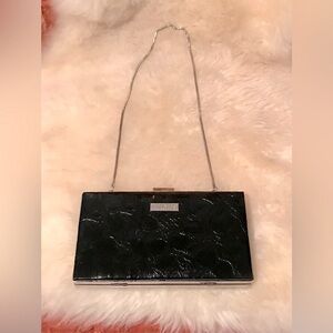 Miche Black Textured Hard Case w/ Removable Silver Chain Snap Close Wallet Purse